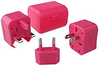 Universal Travel Wall Charger, All in One AC Power, AU UK US EU CN Plug Adapter, All power adapters compact in a carrying case (Pink)