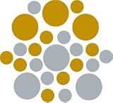 Set of 90 - Metallic Silver / Metallic Gold Circles Polka Dots Vinyl Wall Graphic Decals Stickers