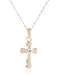 Childrens 14k Gold Filled Petite Diamond Cross Pendant Necklace, 15"