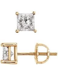 14k Princess Cut Diamond Prong Earring Stud (0.50.ct.tw.)