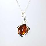 Sterling Silver Amber Lily Pendant on an 18 Chain