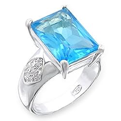 Steling Silver Young Line Ring with Aquamarine Cubic Zirconia Sizes: 6-10