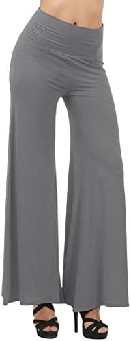 FXL Womens Over Waist Fold-over Waist Solid PALAZZO PANTS Dark Grey S