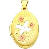 14K Tri Color Gold Butterfly Flowers Locket Jewelry