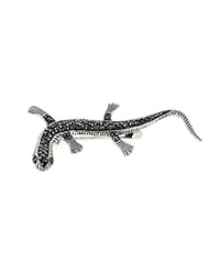 Sterling Silver Lizard Iguana Brooch Pin with Genuine Marcasite