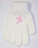 One Size for Ages 0-4 Years White Magic Gloves with Customer Chosen Pink Monogram Letter