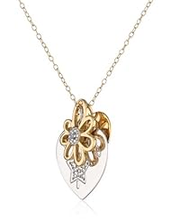 18k Yellow Gold Plated Sterling Silver Two-Tone Flower, "Angel" and Foot Print Hearts Necklace, 18"