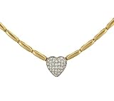 Polished Bar Link Necklace with Pave Diamond Heart Diamond .50cttw