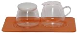 Tangerine Orane Layered Glass Plate with Glass Sugar and Creamer 11x7x3.5"H