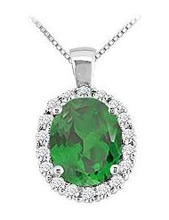 Emerald and Diamond Pendant 14K White Gold - 3.50 CT TGW