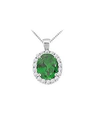 Emerald and Diamond Pendant 14K White Gold - 3.50 CT TGW