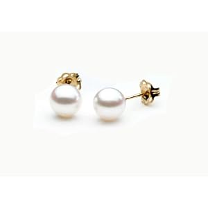 AAA Quality Round 5.5-6mm Akoya SaltWater cultured White Pearl Earrings with... by