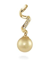 PremiumPearl 8-11mm Golden South Sea Cultured Pearl Pendant AAA Quality 14k Gold & Diamonds