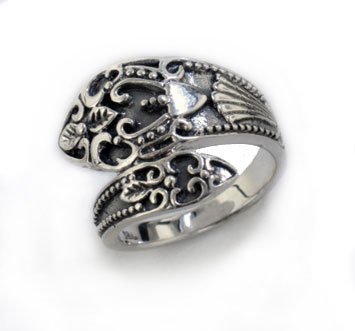 Sterling Silver Antiqued Style Ornate Spoon Ring(Sizes 6,7,8,9)