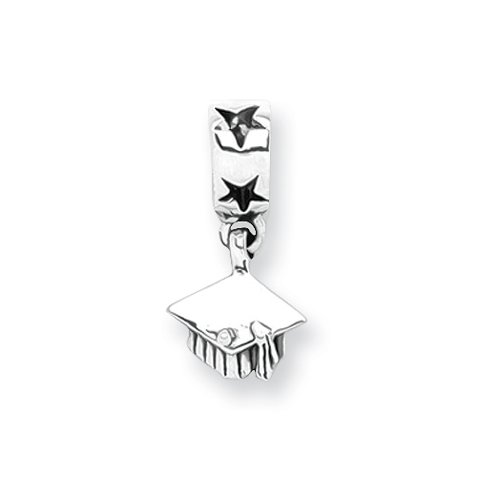 Graduation Cap Dangle Charm in Sterling Silver for 3mm Reflections, Expression, Kera, Pandora and SilveRado Bracelets & Necklaces