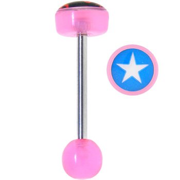 Pink Acrylic WHITE STAR Logo Barbell Tongue Ring