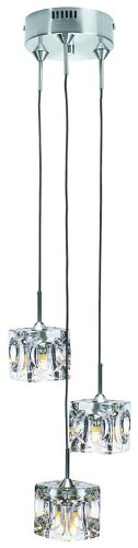 Lite Source LS-14633CLR Ice Cube 3-Lite Pendant Lamp, Polished Steel with Clear Glass Cube