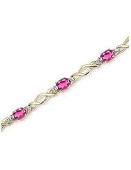 14K Yellow Gold Oval Pink Topaz and Diamond Bracelet by Jewelry Mountain