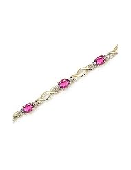 10K Yellow Gold Oval Pink Topaz and Diamond Bracelet
