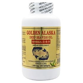 Click here to buy Golden Alaska Deep Sea Omega-3-6-9 Fish Oil 1000mg 300 Softgels by Gold Vitamins.