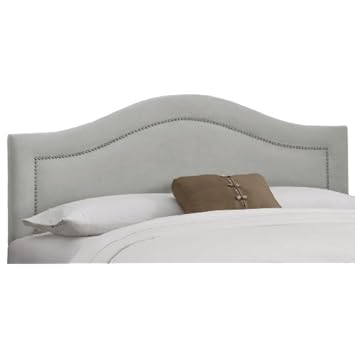 Skyline Furniture Inset Nail Button Full Headboard in Velvet Light Grey
