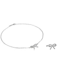 Sterling Silver Toe Ring and Chain Anklet with Cubic Zirconia Bow, 10"