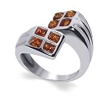 Pleasing Beige Amber Ring Sterling Silver Band Size 7