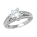 Sterling Silver Solitaire Engament Ring With Round Cubic Zirconia in Four Prong Setting and Sidestones in Channel Setting