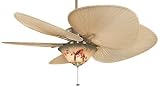 Fanimation MAD3250AB Islander 52" Antique Brass Ceiling Fan with 22" wide oval natural palm blades (ISP1) and light kit (F423AB) with 13" hand painted glass bowl (G439)