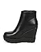 Women Leatherette Zip Lug Sole Wedge Ankle Bootie CH40 - Black Leatherette