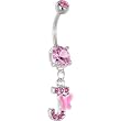 Pink Gem Butterfly Initial Dangle Belly Ring - Letter J