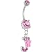 Pink Gem Butterfly INITIAL Dangle Belly Ring - LETTER "J"