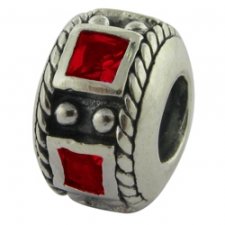 Authentic Biagi CZ Birthstone Ring Bead Charm - July Ruby CZ - .925 Sterling Silver - fits Pandora, Chamilia, Troll