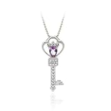 31 EaO6bgwL. SL160  Sterling Silver Designer Inspired Amethyst & Diamond Accent Crown Key Slide Pendant