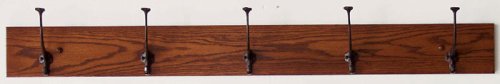 Amish Oak Wall Coat Rack Hanger 5 Wrought Iron Hooks- 41