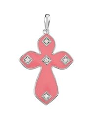 14K White Gold 27.28X Pink Enamel Diamond Cross