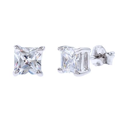 .50 Ct Princess Cut Cz Diamond Stud Earrings Bridal Silver Jewelry