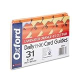 Oxford 05832 Daily (1-31) Laminated Manila Index Card Guides, 5x8, 1/5 Cut Orange Tab, 31/set