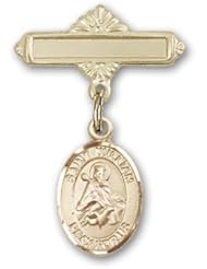 14K Gold Baby Badge with St. William of Rochester Charm and Polished Badge Pin