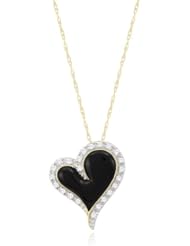 10k Yellow Gold Heart Onyx Diamond Pendant Necklace (2/11 cttw, I-J Color, I2-3 Clarity), 18"