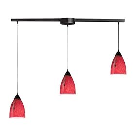Classico - 3 Light Kitchen Island Pendant Track Lighting Fixture - Rust Bronze - Red Glass...