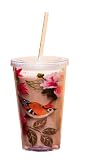 Cypress Home 17-Ounce Insulated Cup With Lid and Straw, Bird Study