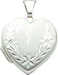 14K White Gold Diamond-Cut Heart Locket Jewelry New