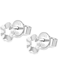 14K Italian White Gold Diamond-Cut Flower Cherry Blossom Stud Earrings, Women Jewelry in Gift Box