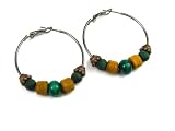 Olive Wood Beads in Green and Yellow Spiritual Hoop Earrings
