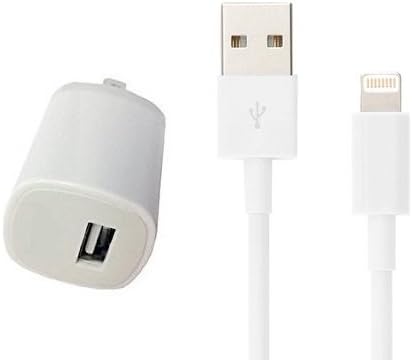 ztech 1 Home Wall Travel Charger Adapter +1 (8) Pin Lightning Cable to USB Charger Corde for iPhone 6/6 plus/ 5 / 5C / 5S / (IOS 8 Supported) iPad Mini iPod Touch 7th generation White