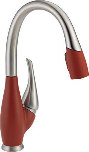 Delta Faucet 9158-SR-DST Fuse, Single Handle Pull-Down Kitchen Faucet, Stainless/Red