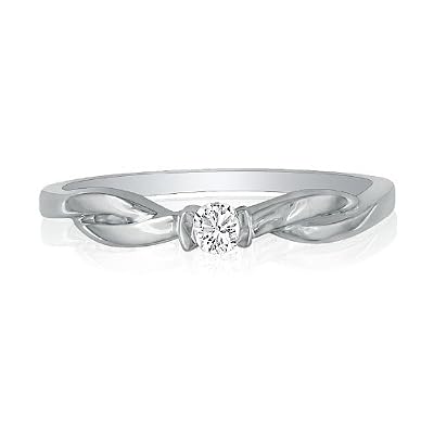 Beautiful Twist Band Diamond Promise Ring,10K White Gold