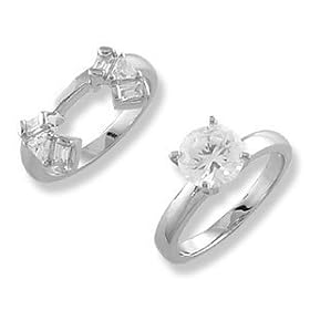 Sterling Silver CZ Engagement Ring Set - size 6