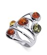 Attractive .925 Sterling Silver Band Multicolor Amber Fancy Ring